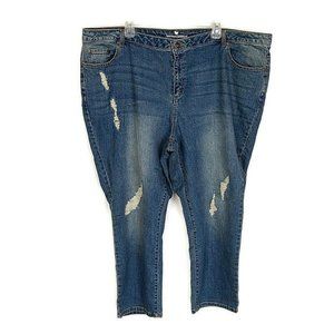 💥5/$25 Woman Within Plus sz 24 Jeans Solid Blue Med Washed Denim Distressed